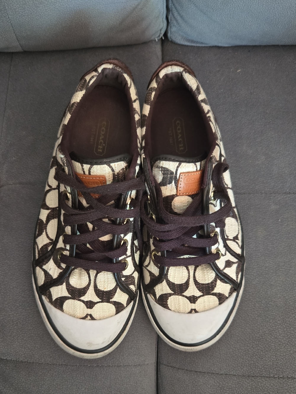 Coach Kids Canvas Logo Sneakers in Brown and Cream